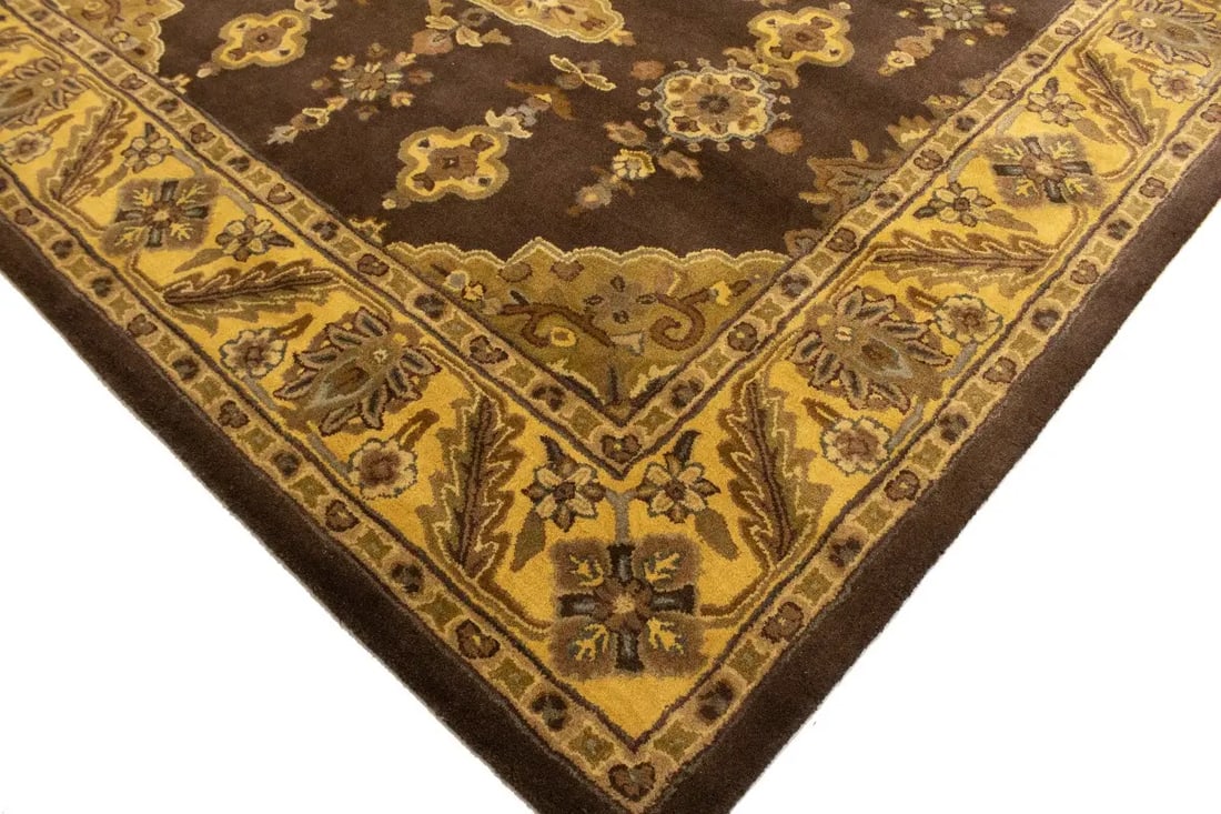 Dark Brown Floral Modern 8X11 Oriental Hand-Tufted Rug - 14