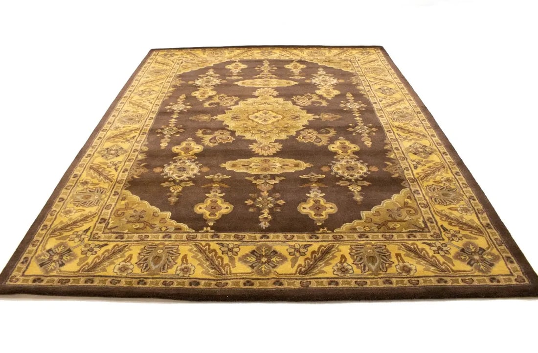 Dark Brown Floral Modern 8X11 Oriental Hand-Tufted Rug - 15