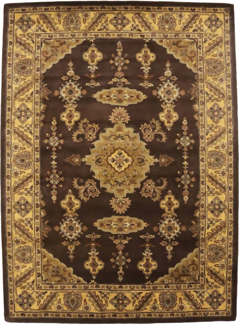 Dark Brown Floral Modern 8X11 Oriental Hand-Tufted Rug: Title: Dark Brown Floral Modern 8X11 Oriental Hand-Tufted Rug Description:Hand-Tufted 8X11 brown Oriental rug made with vegetable dyes (fine wool pile and cotton foundation), exceptional knot count, a