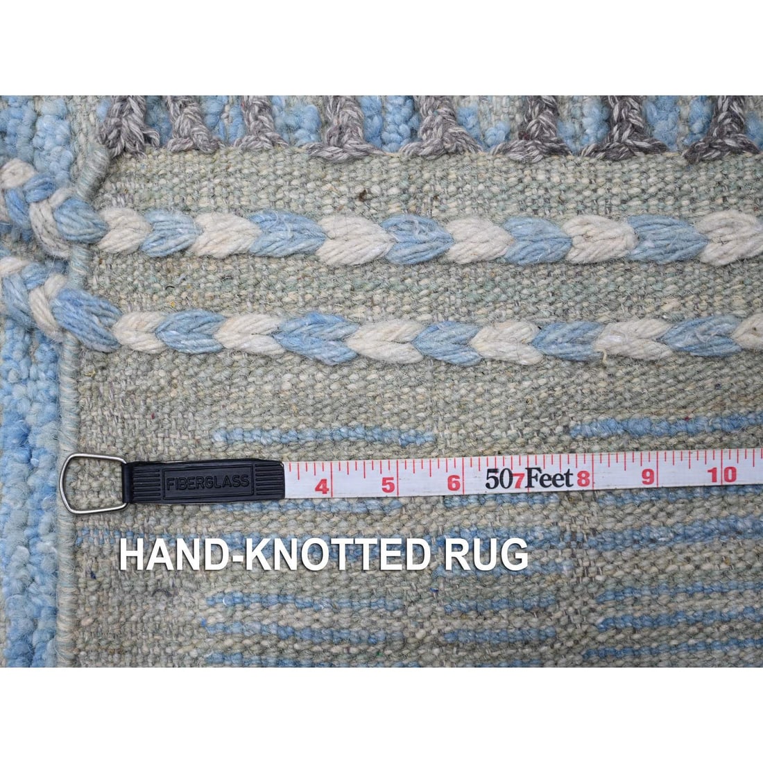 Blue Hand Knotted Moroccan Weave Embossed Pile Oversized Oriental Rug - 11