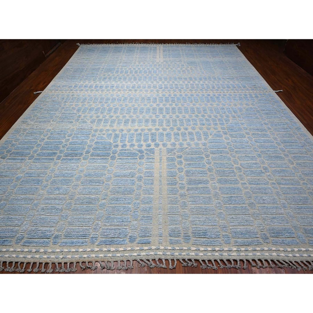 Blue Hand Knotted Moroccan Weave Embossed Pile Oversized Oriental Rug - 2