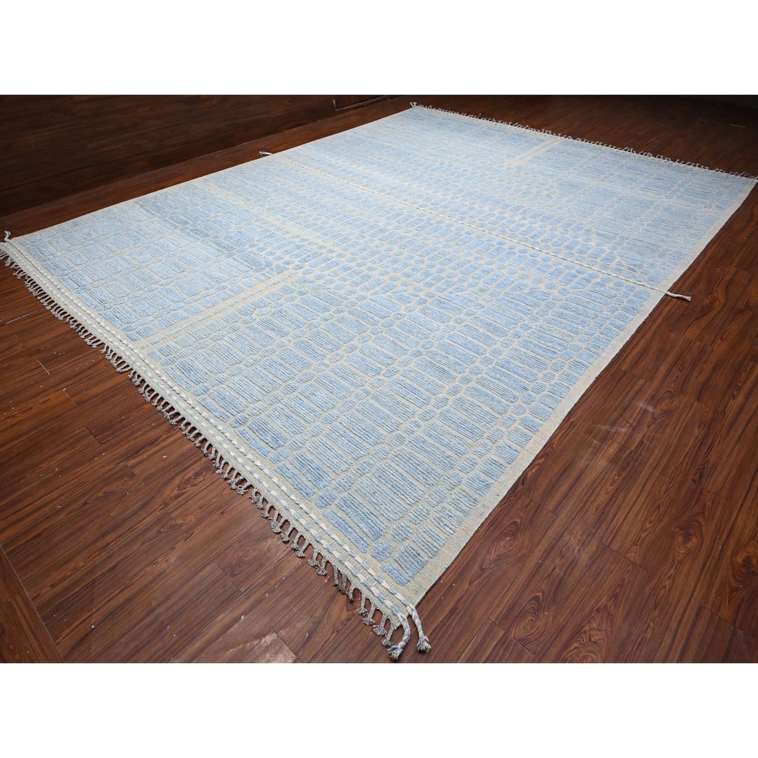 Blue Hand Knotted Moroccan Weave Embossed Pile Oversized Oriental Rug - 3