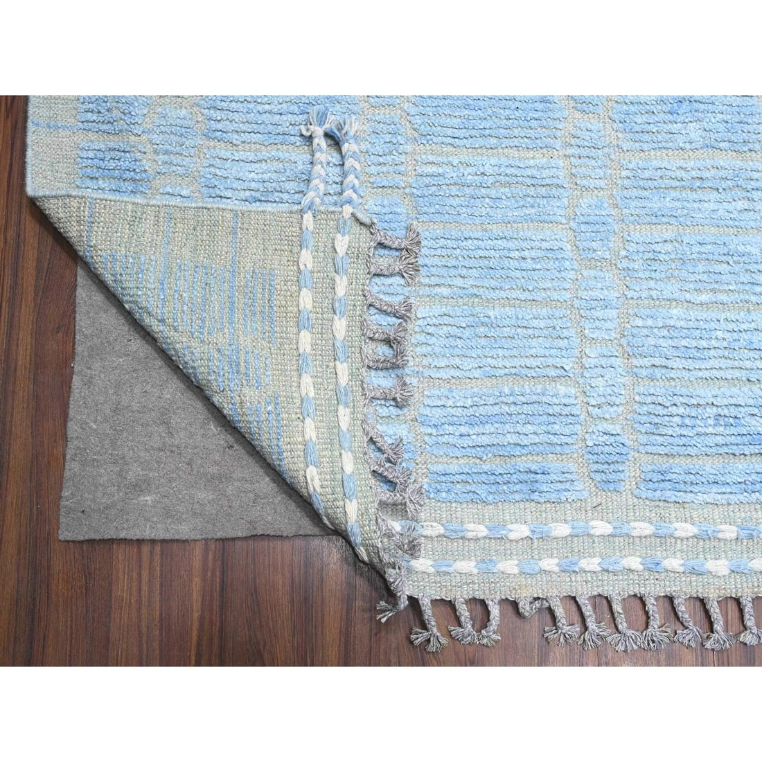 Blue Hand Knotted Moroccan Weave Embossed Pile Oversized Oriental Rug - 4