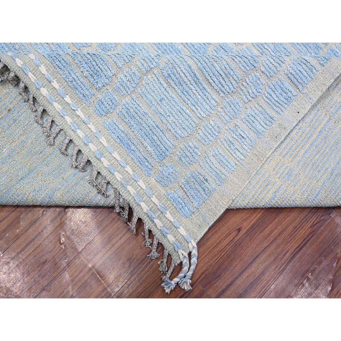 Blue Hand Knotted Moroccan Weave Embossed Pile Oversized Oriental Rug - 6