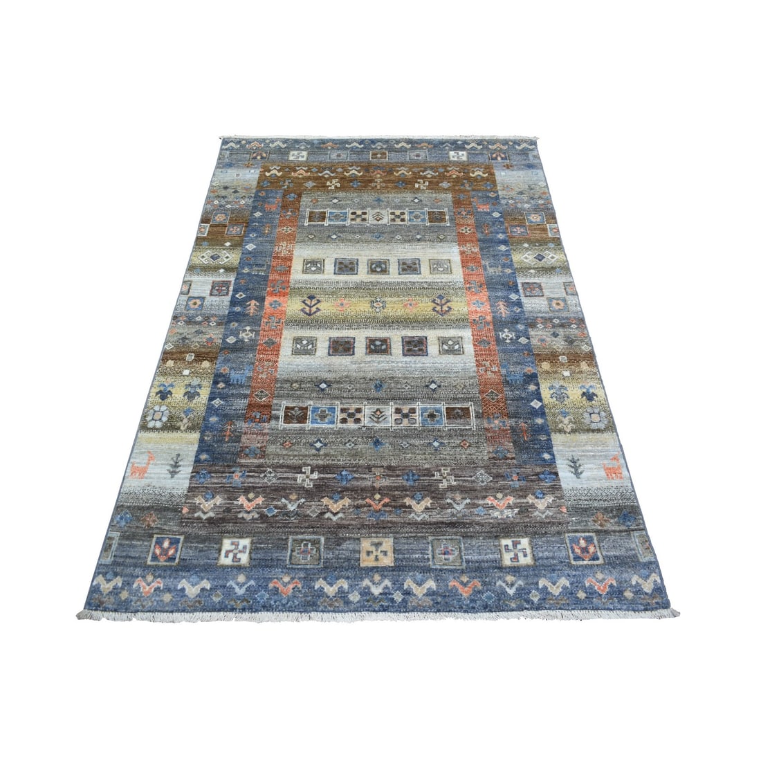 Shades of Gray Hand Knotted, Afghan Kashkuli Gabbeh, Pure Wool Rug: Title: Shades of Gray Hand Knotted, Afghan Kashkuli Gabbeh, Pure Wool Rug Description:This is a truly genuine one-of-a-kind. It has been Knotted for months and months in the centuries-old weaving