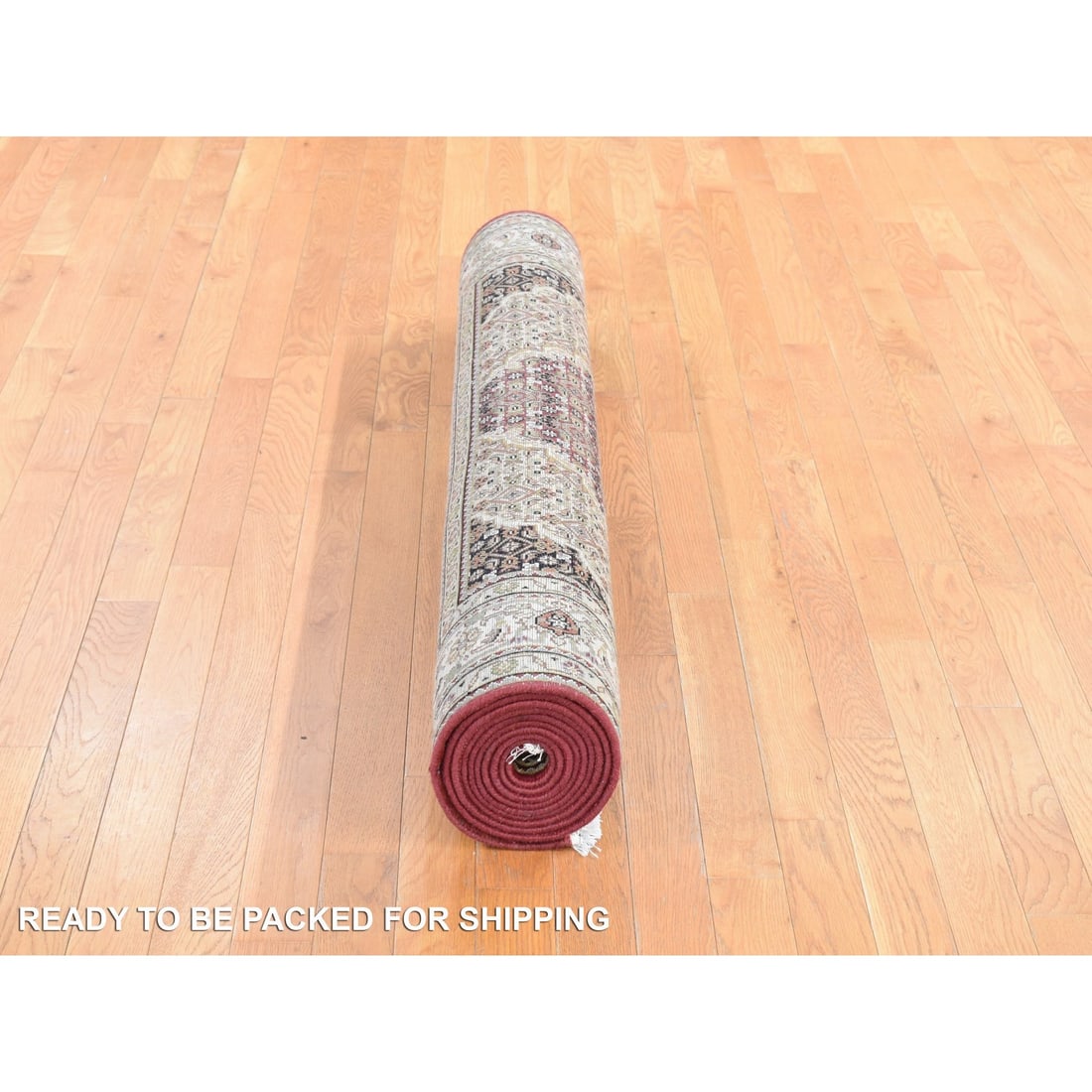 Red, Tabriz Mahi, Pure Wool, Hand Knotted Gallery Size Runner Rug - 9