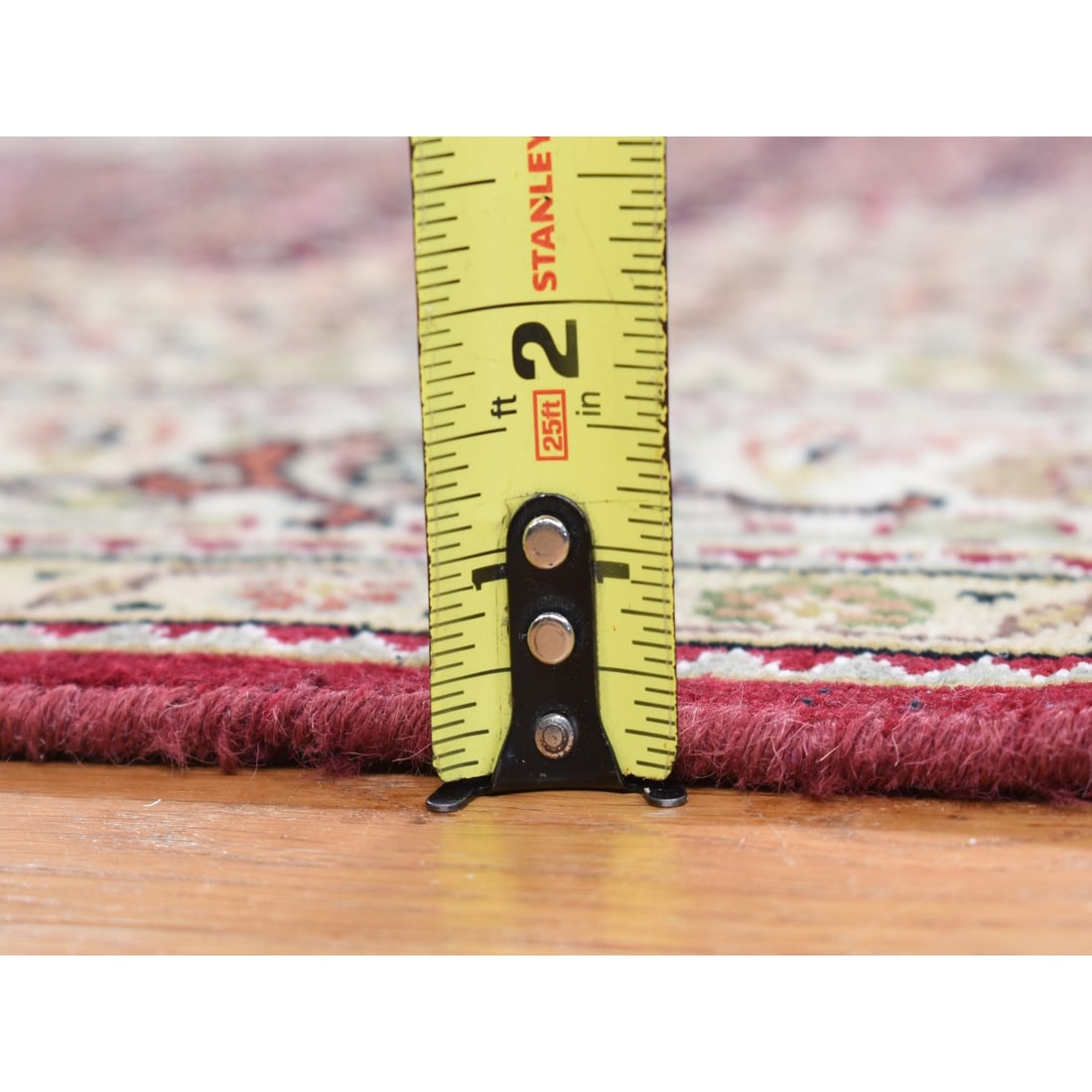 Red, Tabriz Mahi, Pure Wool, Hand Knotted Gallery Size Runner Rug - 10