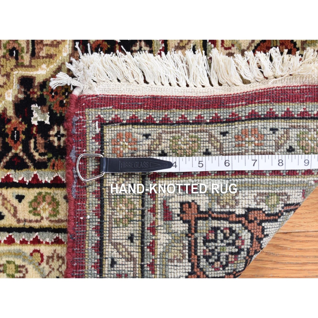Red, Tabriz Mahi, Pure Wool, Hand Knotted Gallery Size Runner Rug - 11