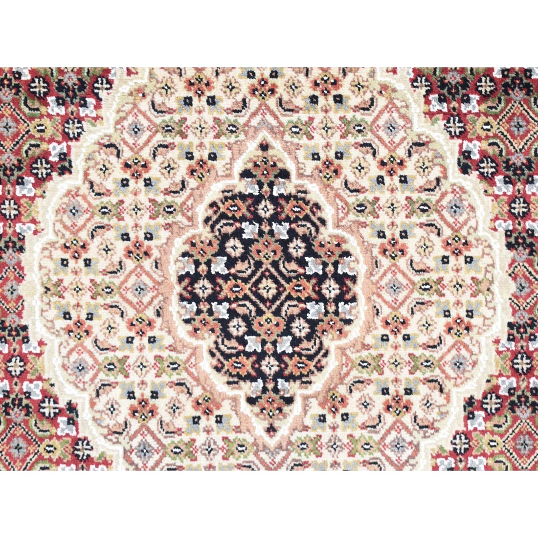 Red, Tabriz Mahi, Pure Wool, Hand Knotted Gallery Size Runner Rug - 8