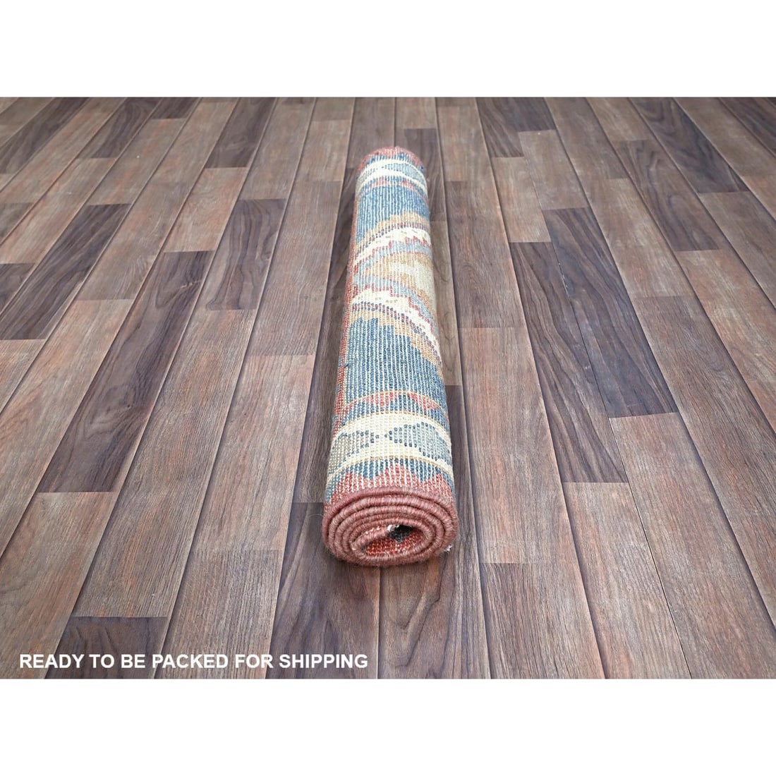 Rouge Pink Anatolian Geometric Village Design Hand Knotted Wool Rug - 5