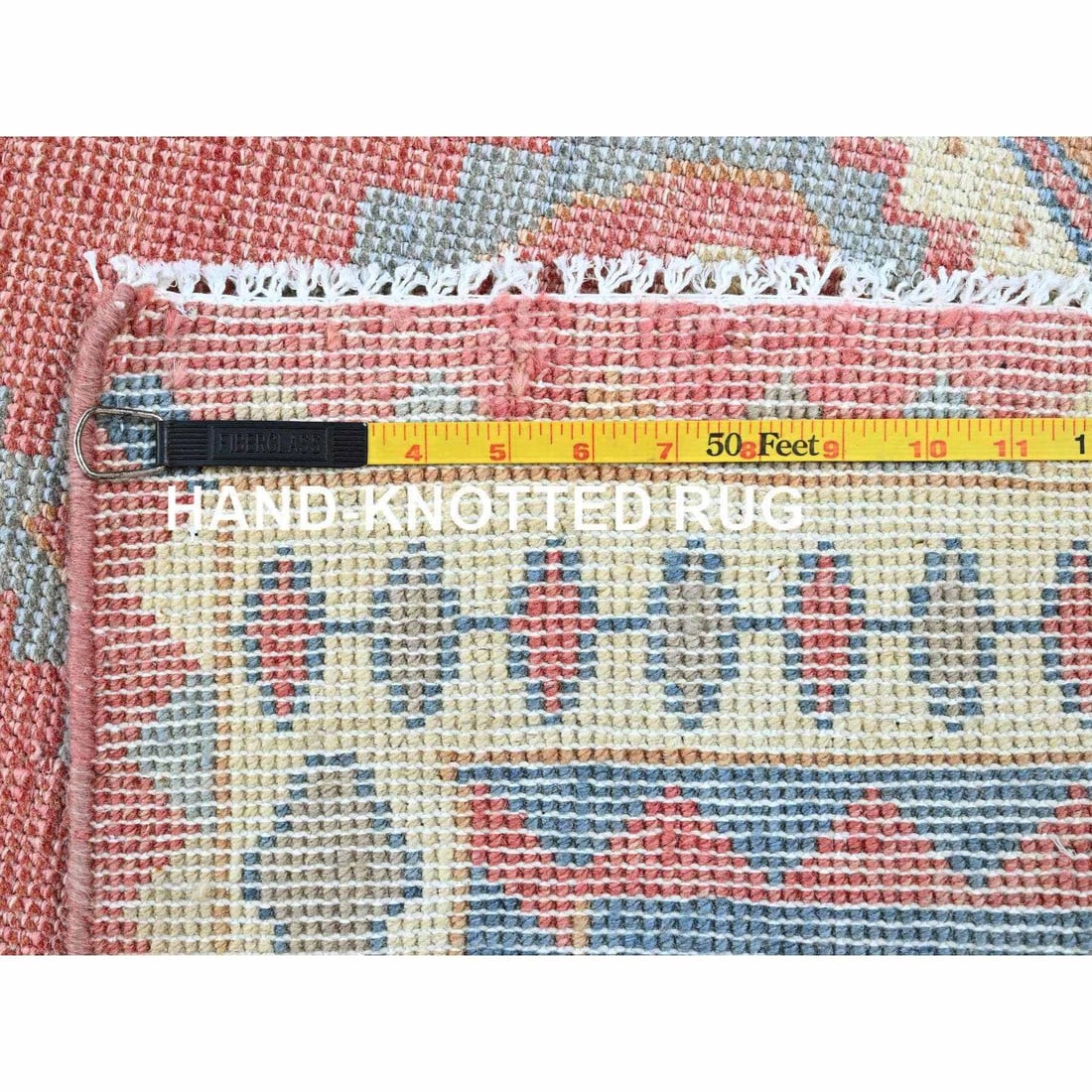 Rouge Pink Anatolian Geometric Village Design Hand Knotted Wool Rug - 7