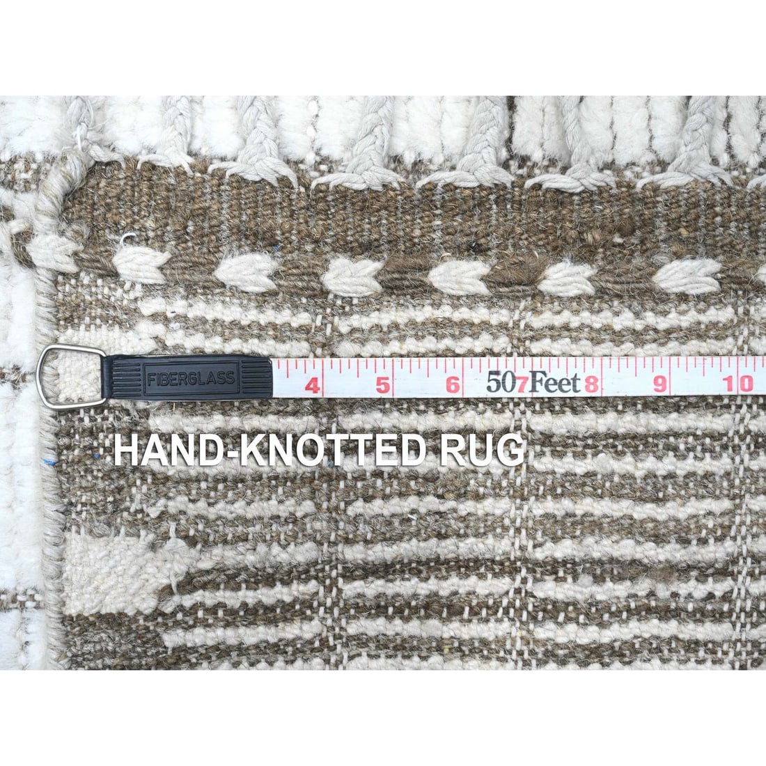 Ivory Hand Knotted Moroccan Weave Geometric Oversized Oriental Rug - 11