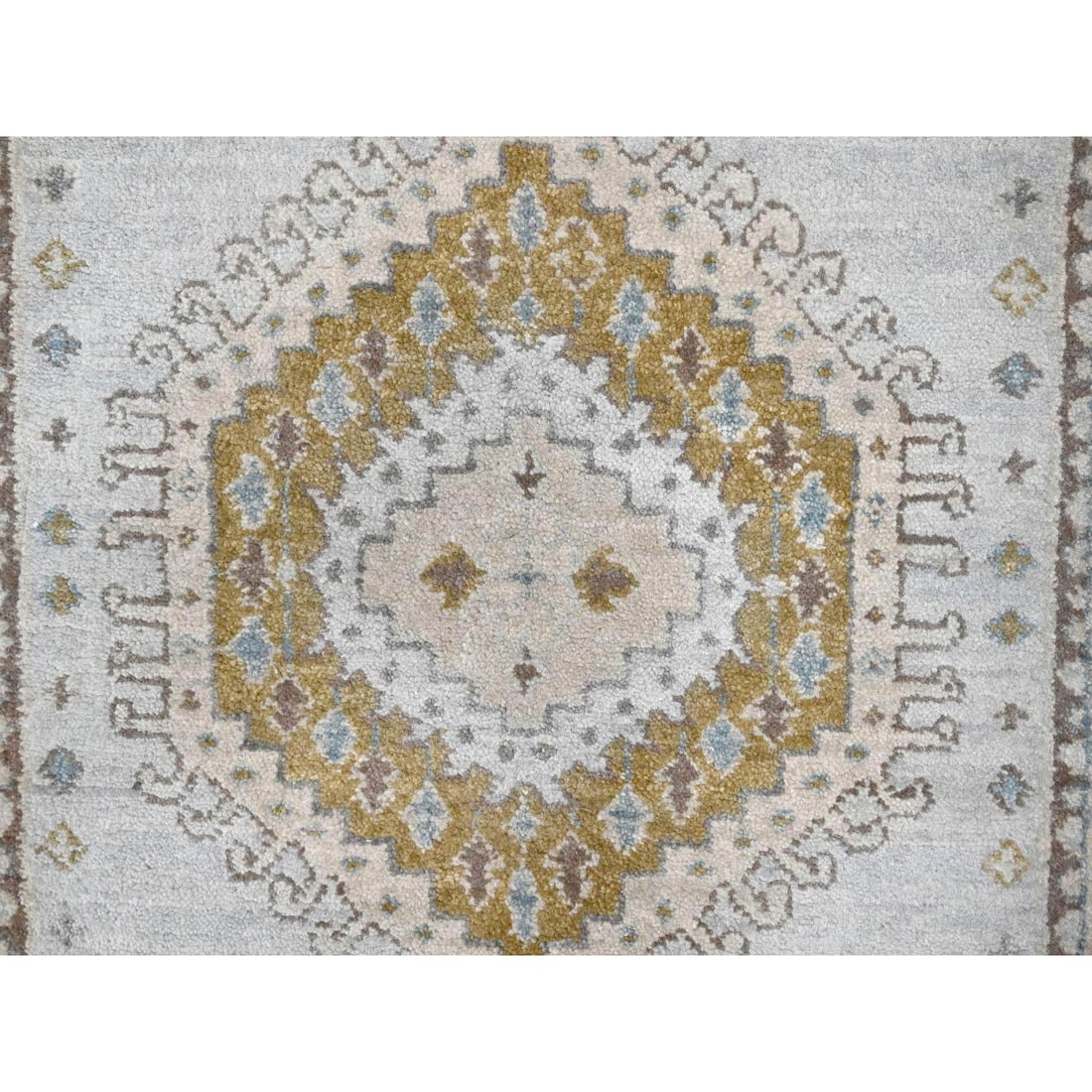 White Gray, Wool, Hand Knotted, Persian Village Inspired XL Runner Rug - 5