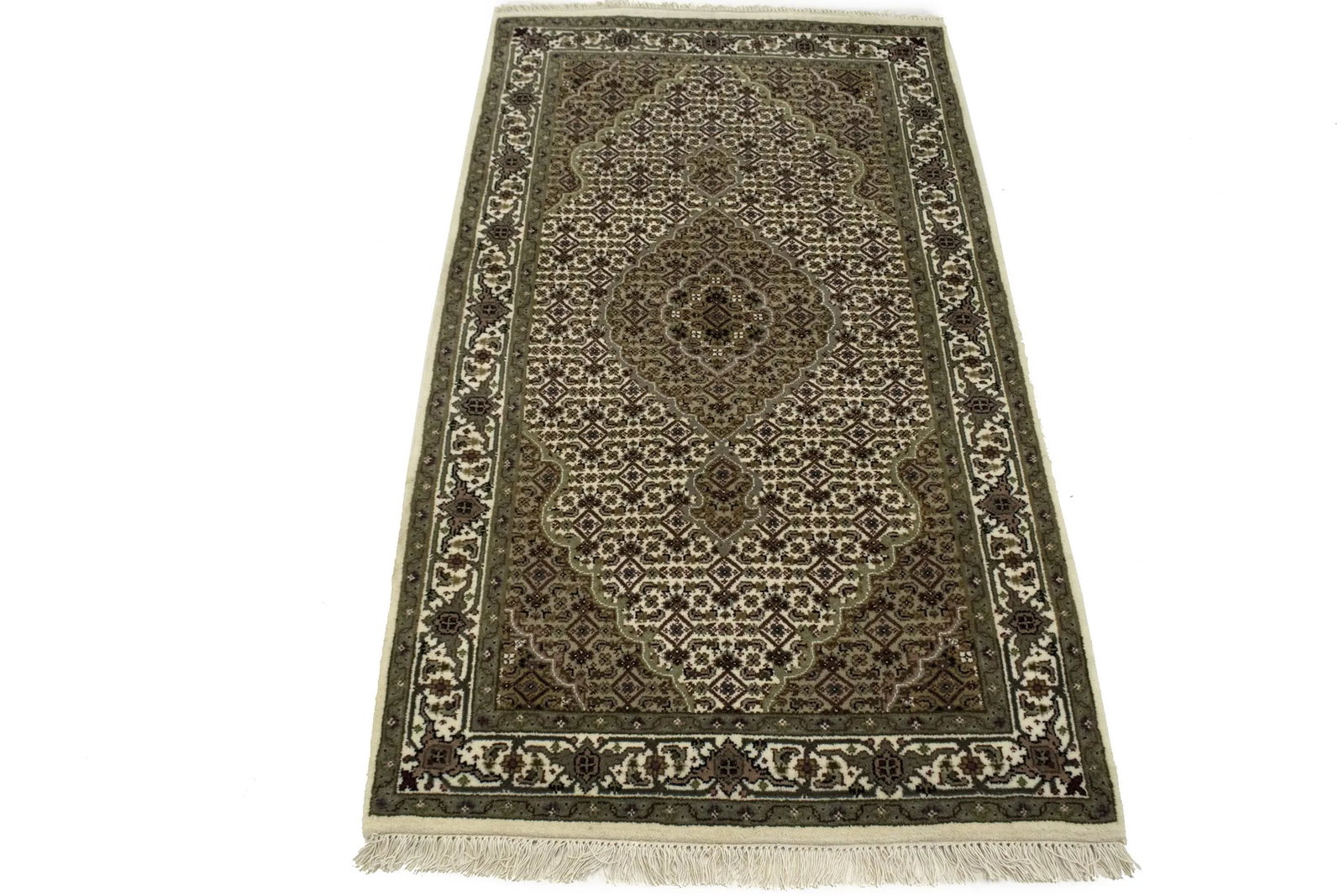 Cream Floral Geometric 3X5 Tabriz Fish Mahi Oriental Rug - 11