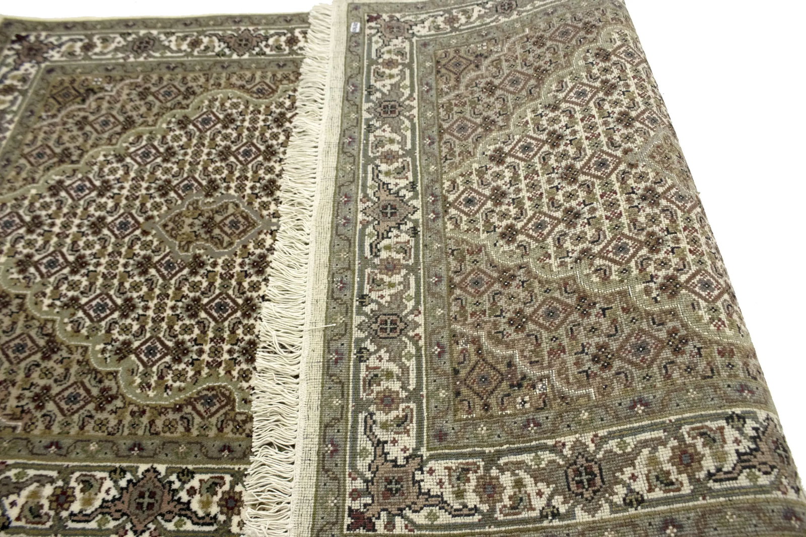 Cream Floral Geometric 3X5 Tabriz Fish Mahi Oriental Rug - 12