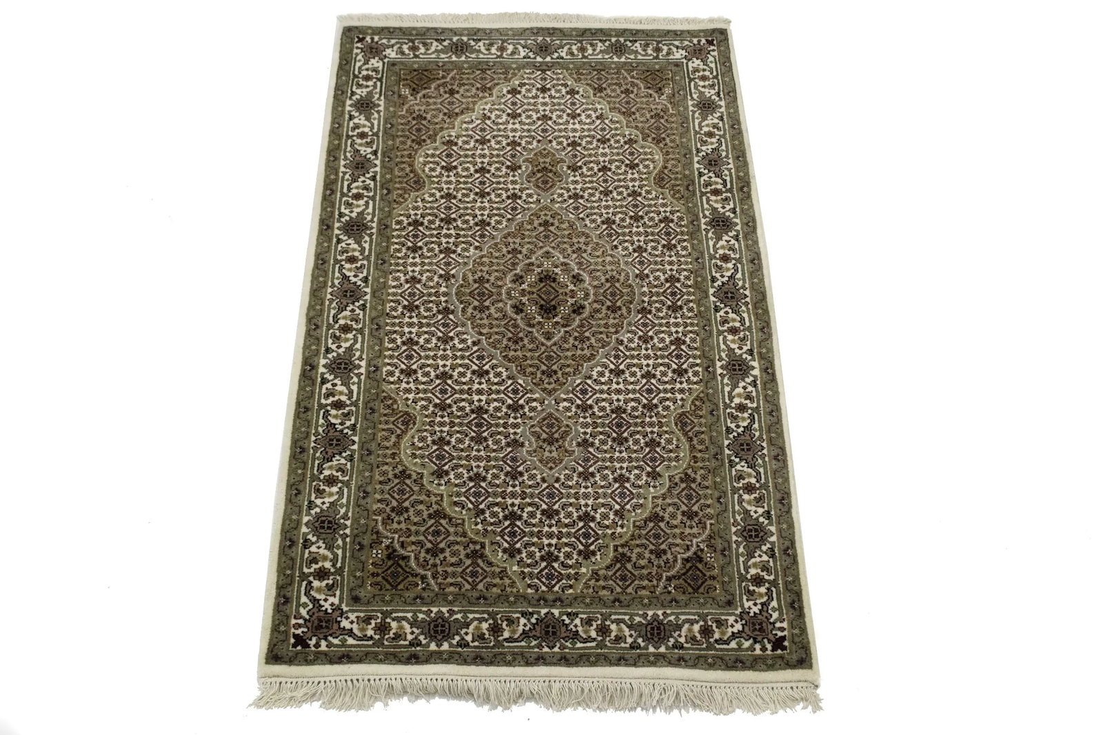 Cream Floral Geometric 3X5 Tabriz Fish Mahi Oriental Rug - 3