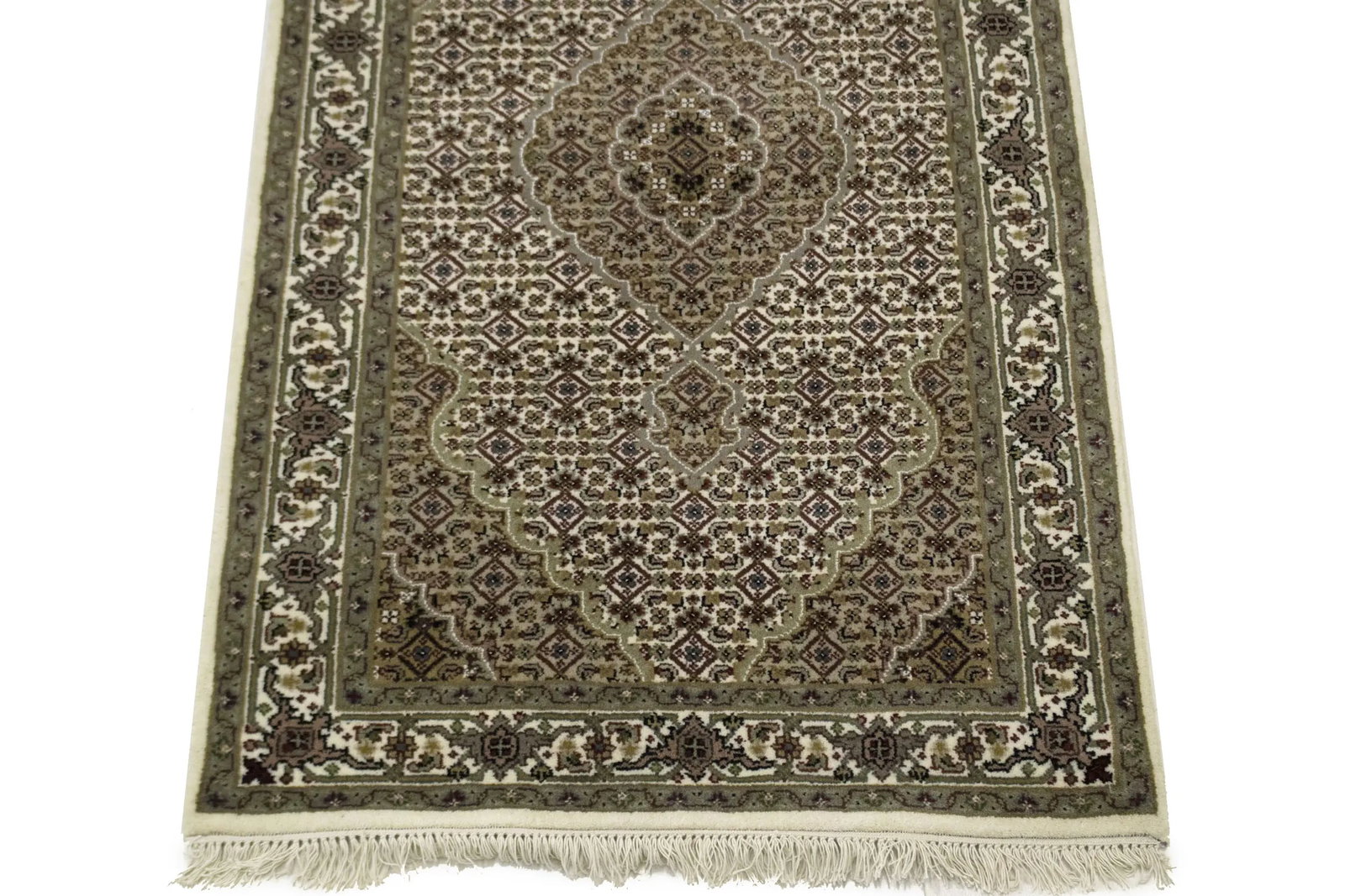 Cream Floral Geometric 3X5 Tabriz Fish Mahi Oriental Rug - 4