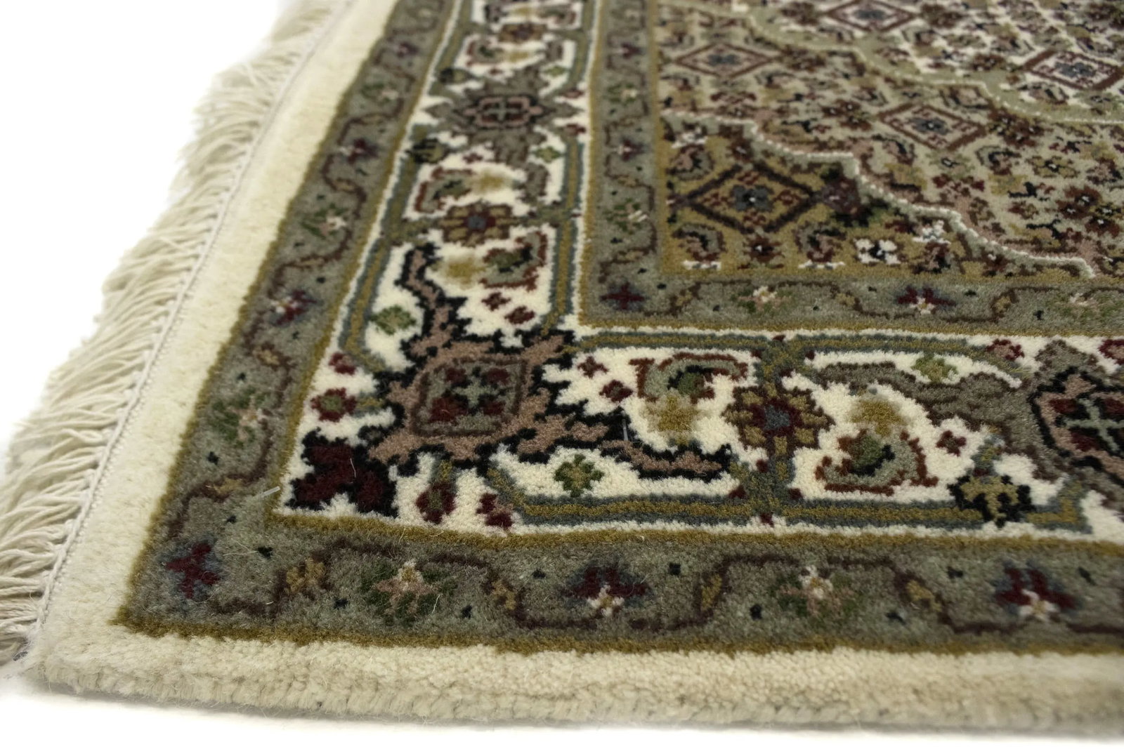 Cream Floral Geometric 3X5 Tabriz Fish Mahi Oriental Rug - 9