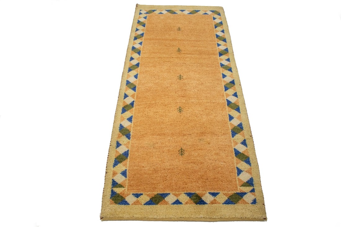 Rusty Peach Bordered Tribal 2'9X6'4 Indo-Gabbeh Oriental Rug - 12