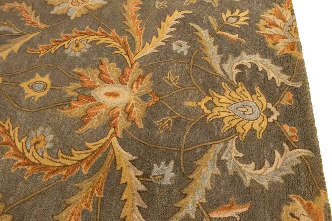 Tan Floral Modern 8X11 Oriental Hand-Tufted Rug - 10