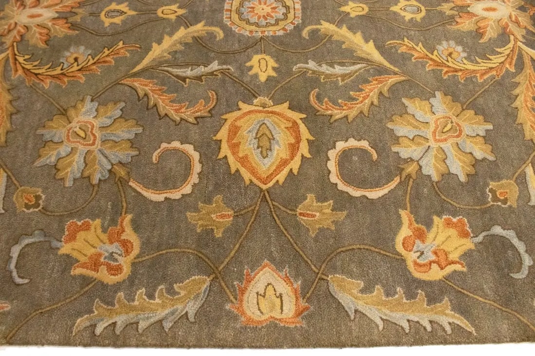 Tan Floral Modern 8X11 Oriental Hand-Tufted Rug - 11