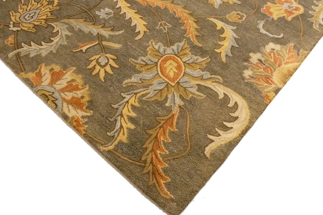 Tan Floral Modern 8X11 Oriental Hand-Tufted Rug - 14