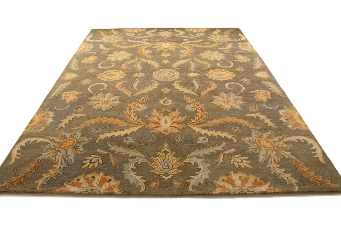 Tan Floral Modern 8X11 Oriental Hand-Tufted Rug - 15