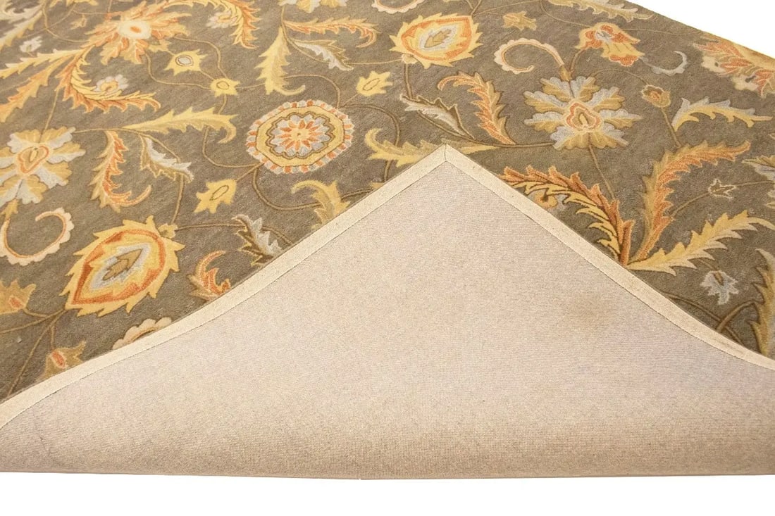 Tan Floral Modern 8X11 Oriental Hand-Tufted Rug - 18
