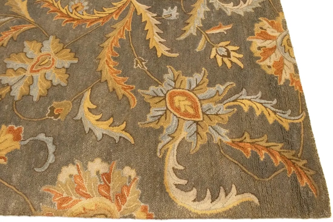 Tan Floral Modern 8X11 Oriental Hand-Tufted Rug - 9