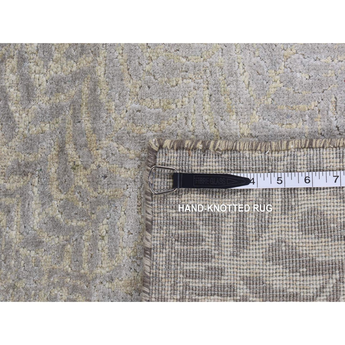 Silver Gray, Gold Leaf Design, Pure Silk, Hand Knotted, Rug - 11