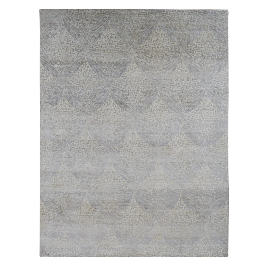 Silver Gray, Gold Leaf Design, Pure Silk, Hand Knotted, Rug: Title: Silver Gray, Gold Leaf Design, Pure Silk, Hand Knotted, Rug Description:This is a truly genuine one-of-a-kind. It has been Knotted for months and months in the centuries-old weaving