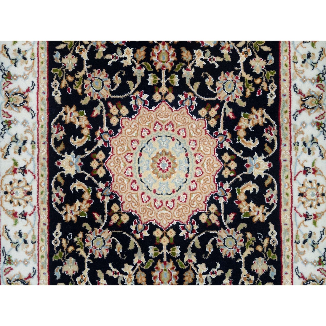 Blue, Nain Design, 250 KPSI, Soft Wool Hand Knotted Runner Rug - 5