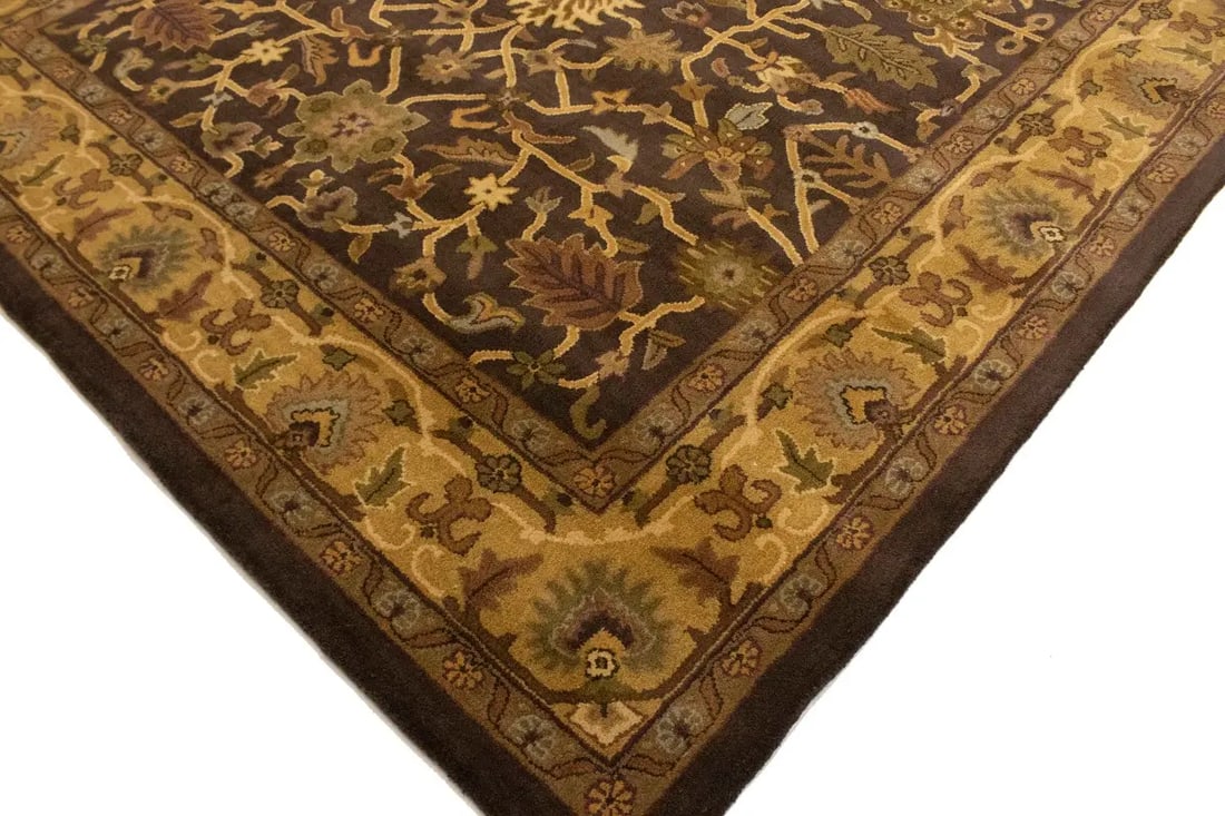 Dark Brown Floral Modern 8X11 Oriental Hand-Tufted Rug - 12
