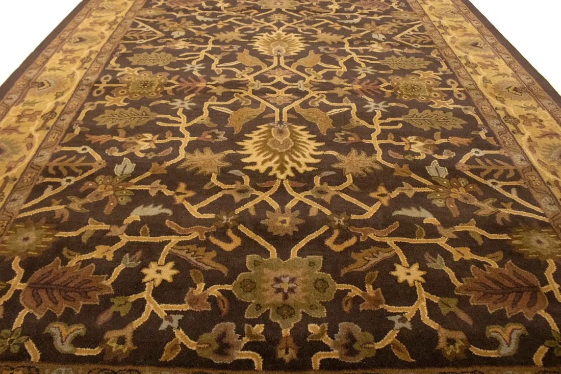 Dark Brown Floral Modern 8X11 Oriental Hand-Tufted Rug - 13
