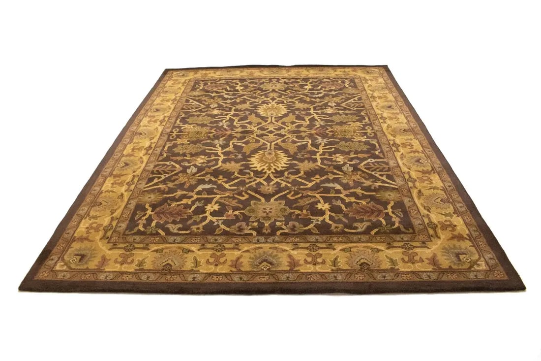 Dark Brown Floral Modern 8X11 Oriental Hand-Tufted Rug - 15