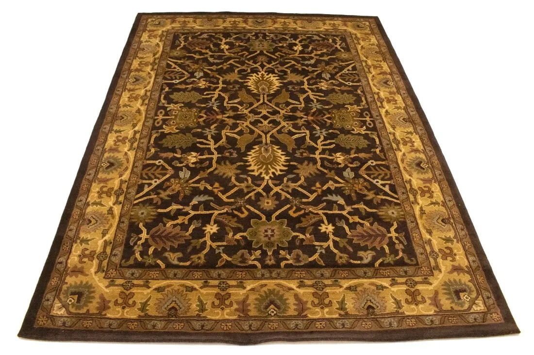 Dark Brown Floral Modern 8X11 Oriental Hand-Tufted Rug - 3