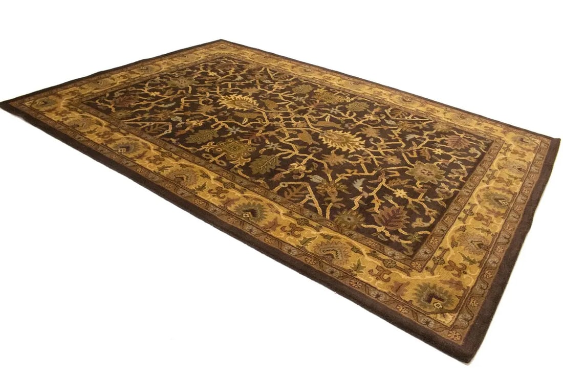 Dark Brown Floral Modern 8X11 Oriental Hand-Tufted Rug - 4
