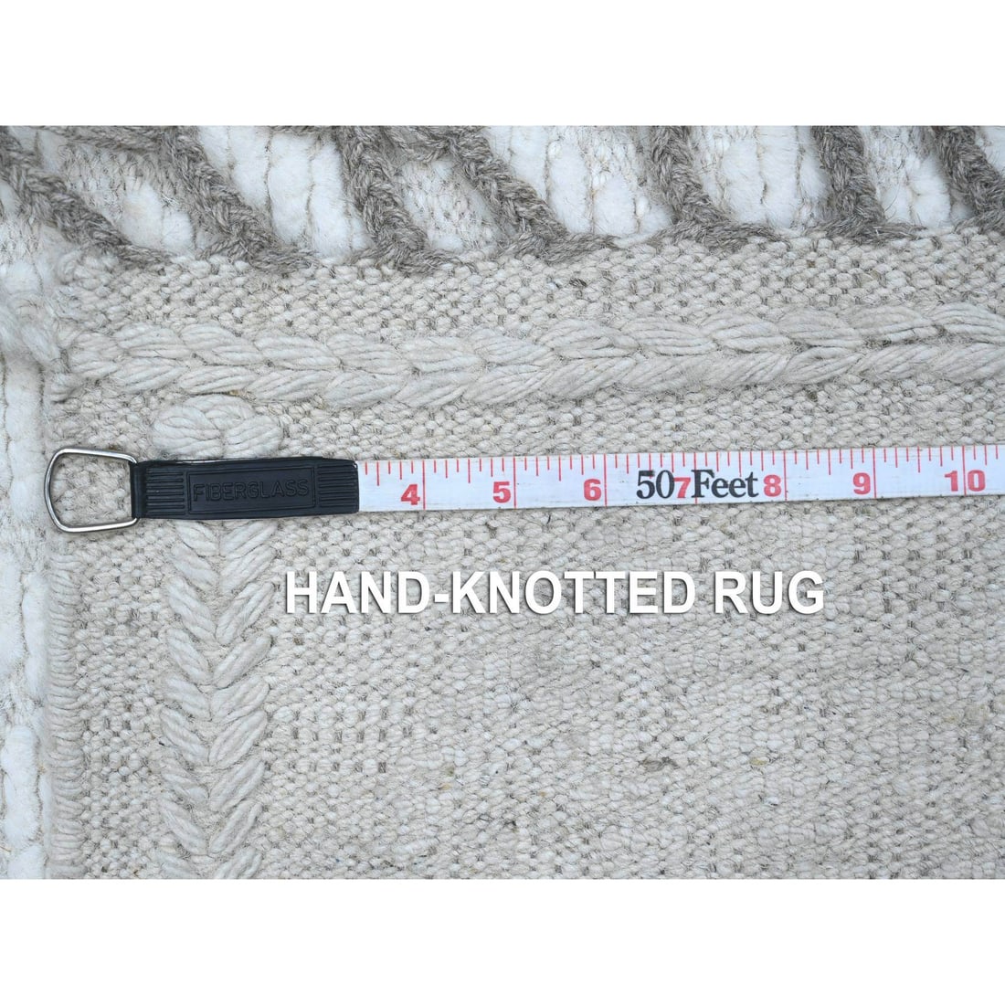 Tahira White Hand Knotted Wool Moroccan Diamond Repetitive Design Rug - 11