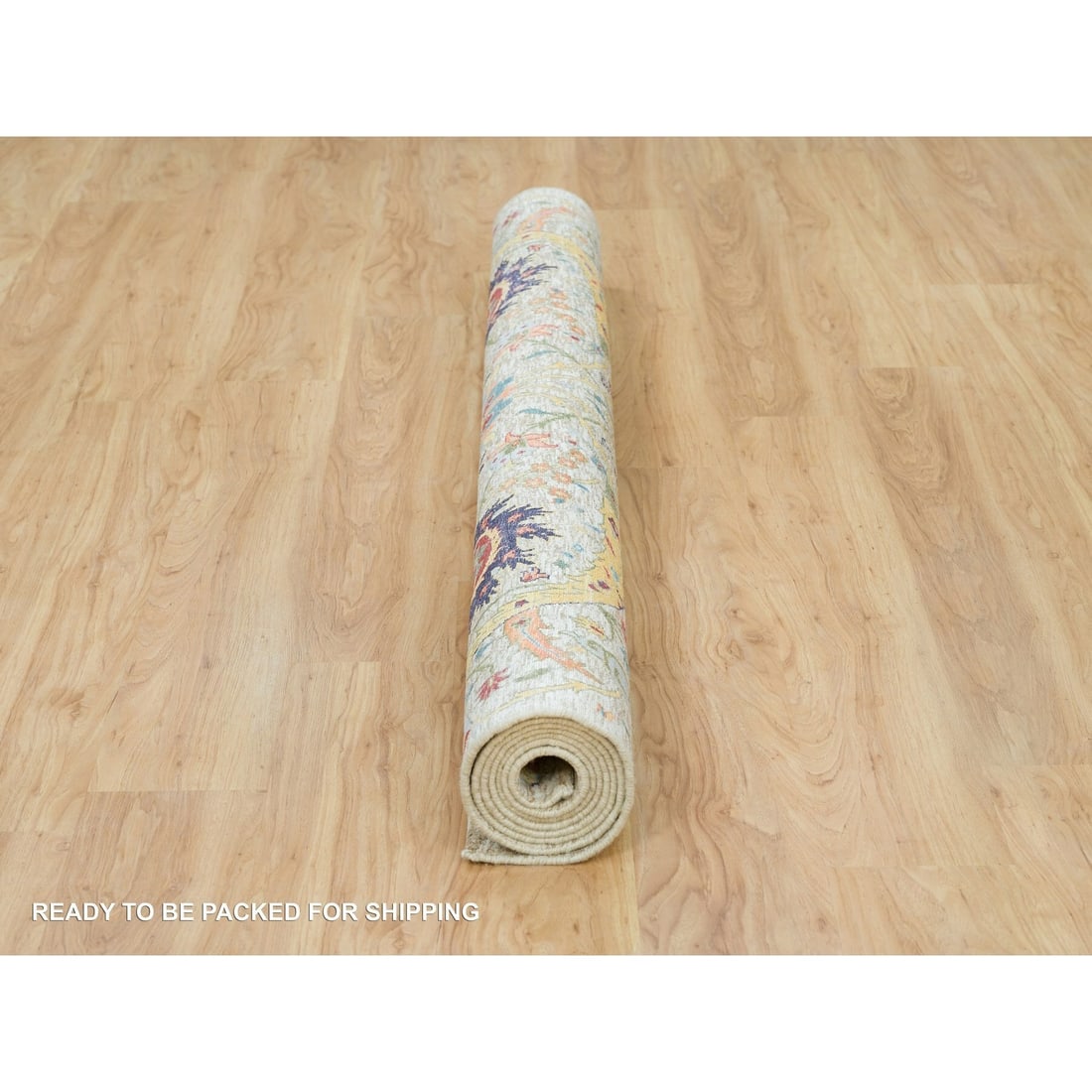 Tan Color, Silk with Wool, Hand Knotted, Sickle Leaf Design, Rug - 9