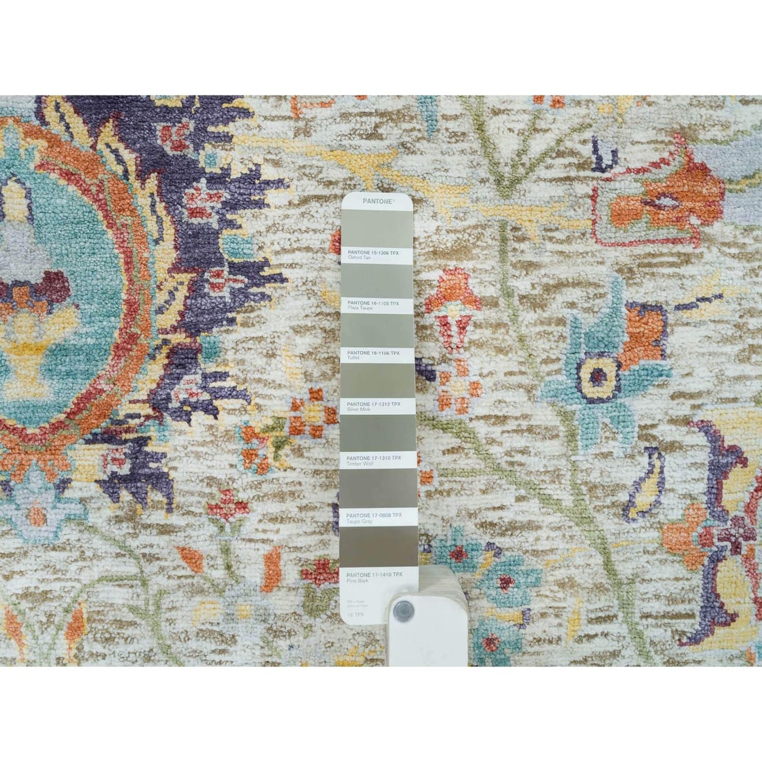 Tan Color, Silk with Wool, Hand Knotted, Sickle Leaf Design, Rug - 7