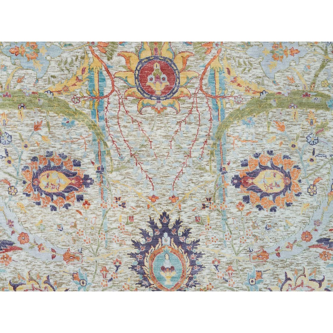 Tan Color, Silk with Wool, Hand Knotted, Sickle Leaf Design, Rug - 8