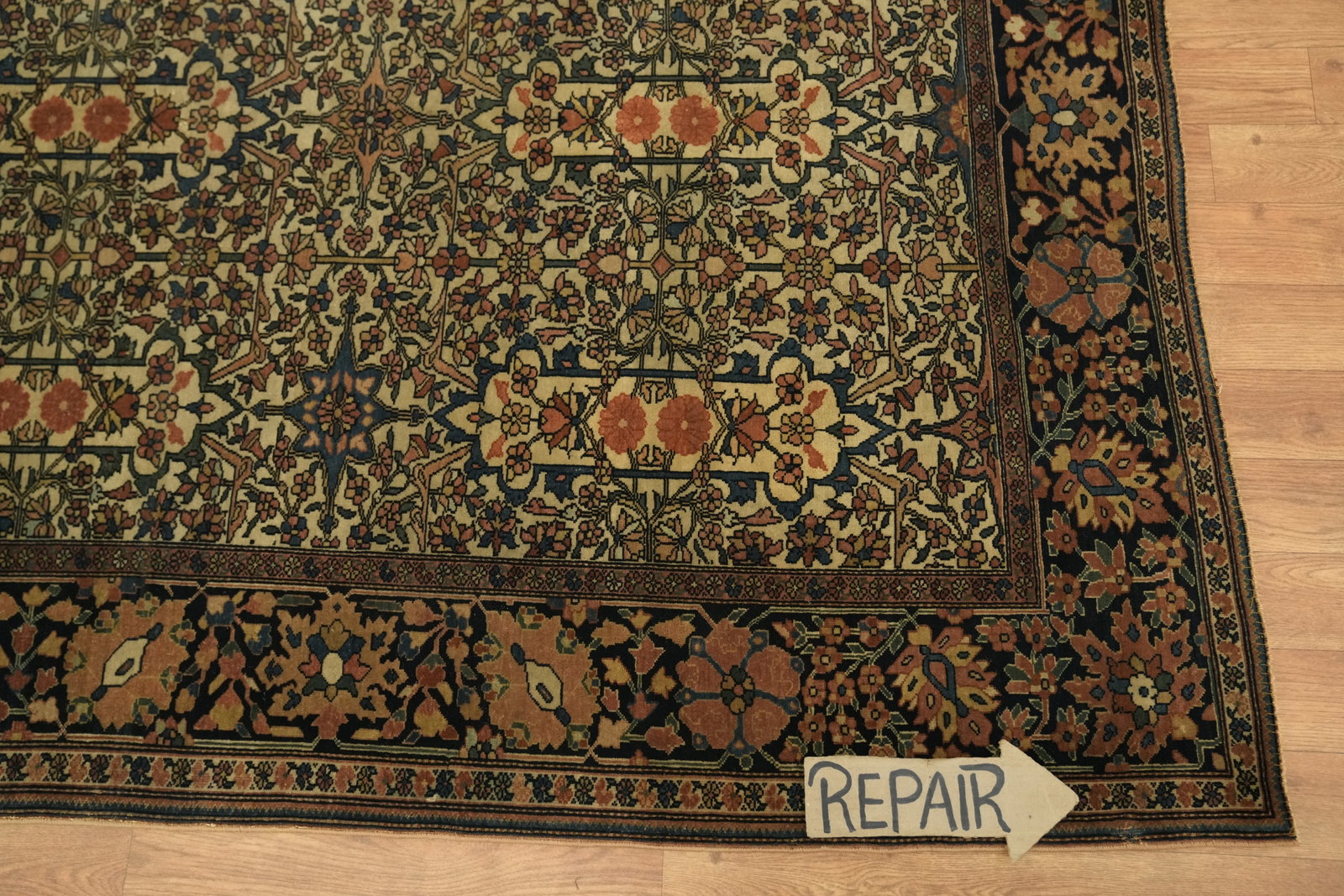 Pre-1900 Vegetable Dye Sarouk Farahan Persian Rug 4x7 - 13