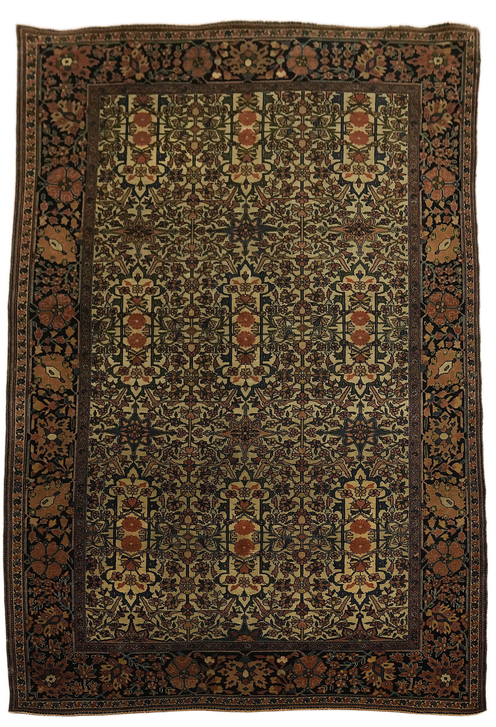 Pre-1900 Vegetable Dye Sarouk Farahan Persian Rug 4x7: Title:Pre-1900 Vegetable Dye Sarouk Farahan Persian Rug 4x7 Description:A Beautiful Genuine Iran ( Persia ) Sarouk rug is Hand Knotted by skillful weavers in Iran ( Persia ) with 100% Wool Material.