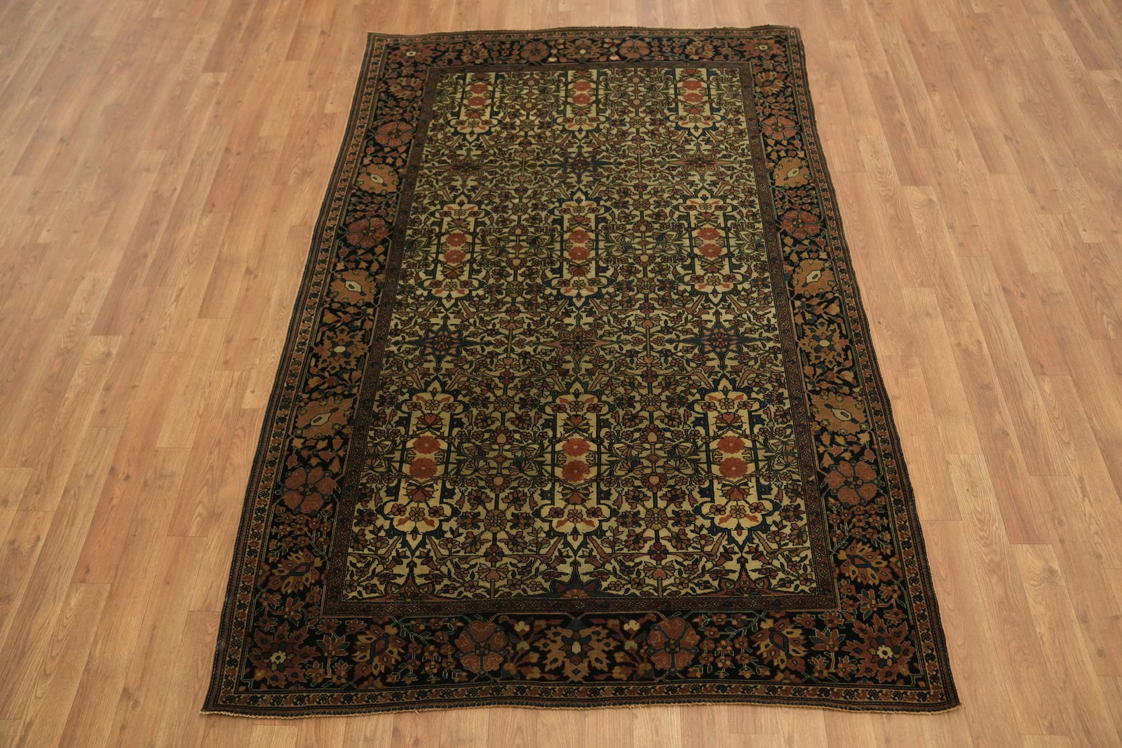 Pre-1900 Vegetable Dye Sarouk Farahan Persian Rug 4x7 - 3