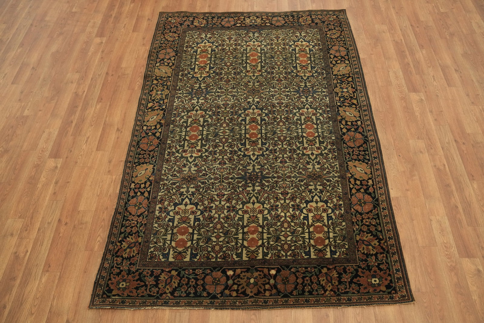 Pre-1900 Vegetable Dye Sarouk Farahan Persian Rug 4x7 - 5