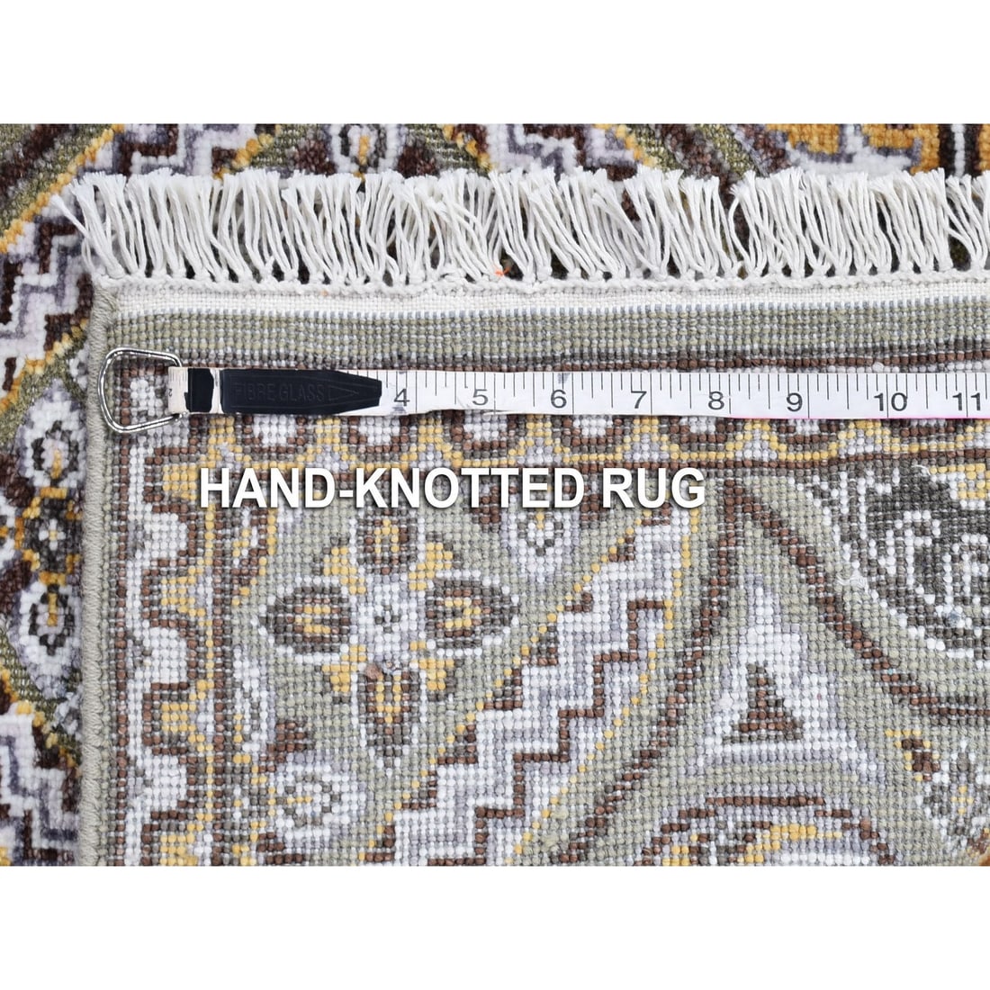 Textured Wool and Silk Mughal Inspired Medallions Design XL Runner Rug - 8