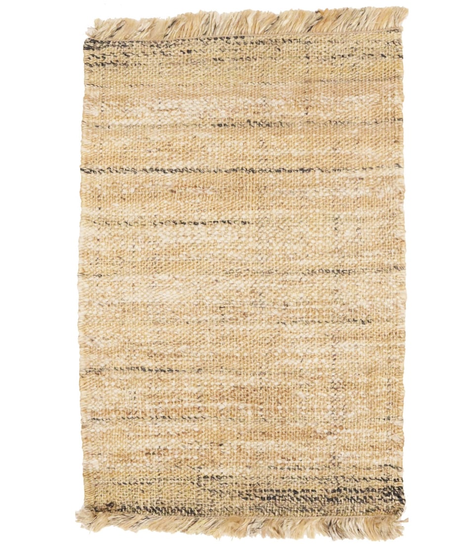 Flat-Weave Wool Jute 2X3 Sumak Modern Rug: Title: Flat-Weave Wool Jute 2X3 Sumak Modern Rug Description:Handmade 2X3 beige rug made with vegetable dyes (fine wool pile and cotton foundation), exceptional knot count, and appealing ancient