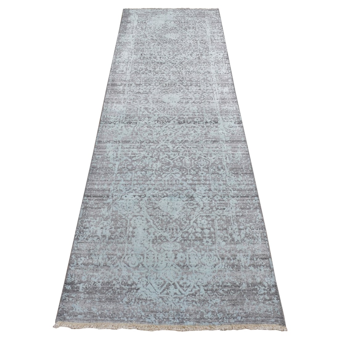Chetwode Green, Persian Design, Hand Knotted, Wool and Silk Runner Rug: Title: Chetwode Green, Persian Design, Hand Knotted, Wool and Silk Runner Rug Description:This is a truly genuine one-of-a-kind. It has been Knotted for months and months in the centuries-old weaving