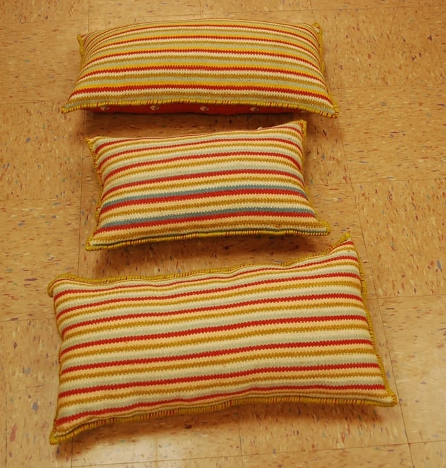 three Hand-Made Pillow Cushion Rug 1'6" x 1' 10": Title:three Hand-Made Pillow Cushion Rug 1'6" x 1' 10" Description:three Antique detailed design hand made functional_useable pillow_cushion with exact size of 1'6" x 1' 10" the pillow is filled with