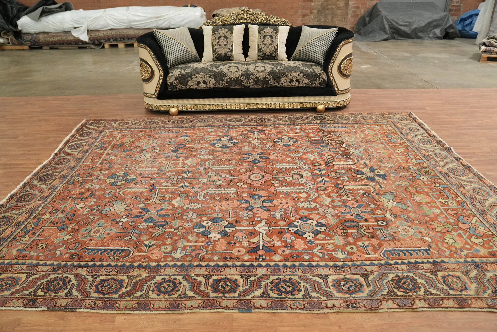 Pre-1900 Vegetable Dye Heriz Serapi Persian Area Rug 9x12 - 4